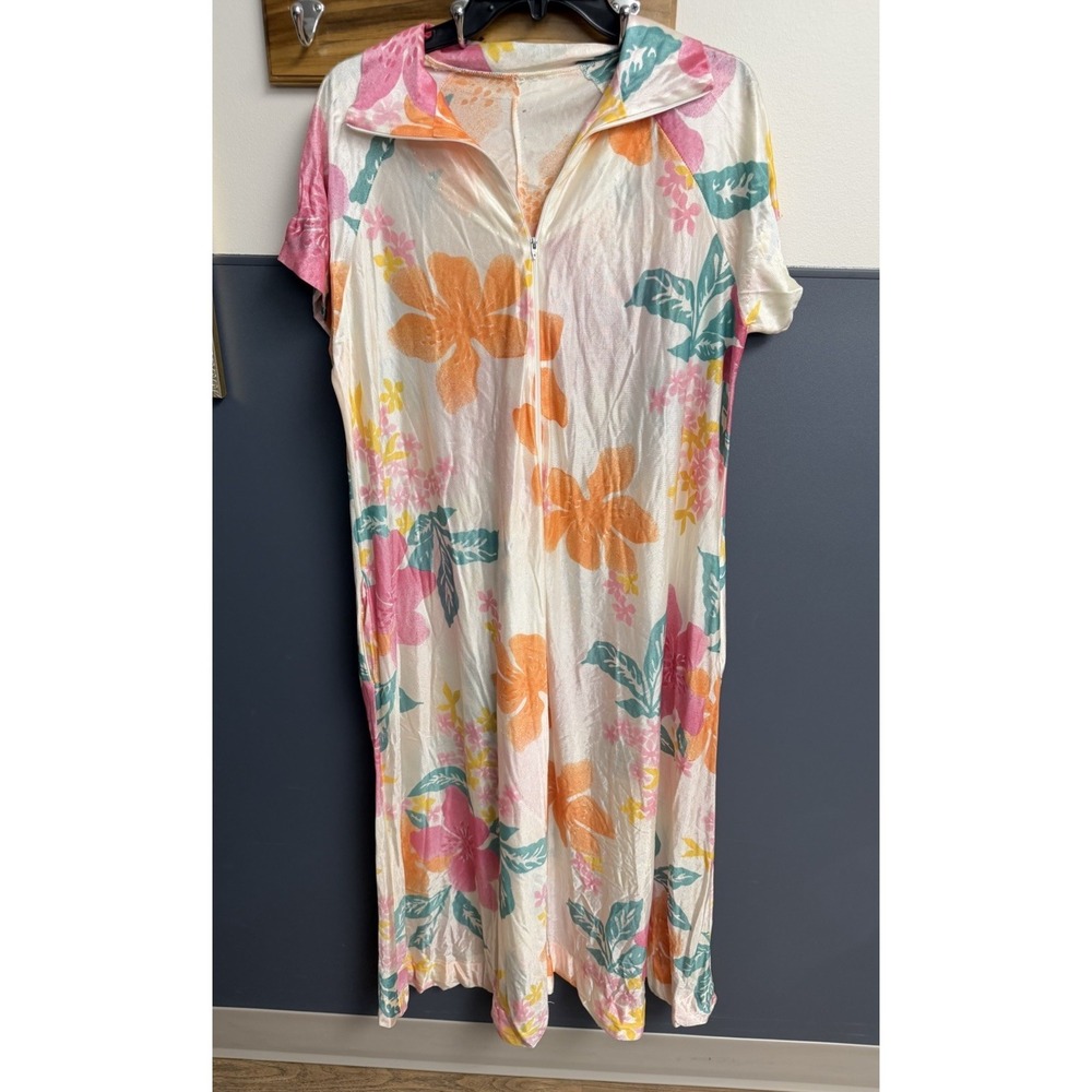 Floral House Dress Grandma Core Bright Print Maxi Gown Lounge Muumuu‎ Housewife